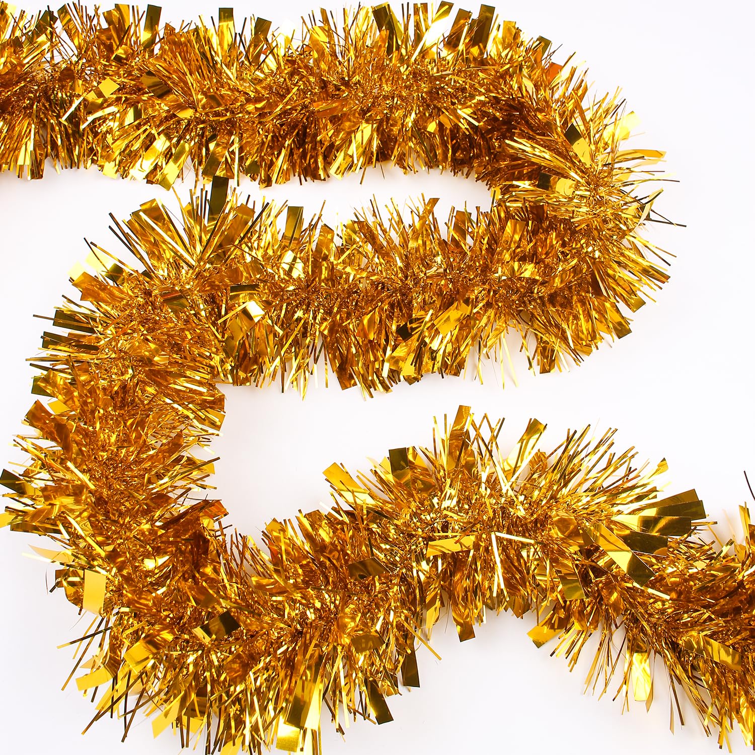 LZZYWYDTT 33FT Christmas Tinsel Garland,Gold Shiny Metallic Foil Decorations for Parade Floats, Halloween, Christmas Tree, New Y