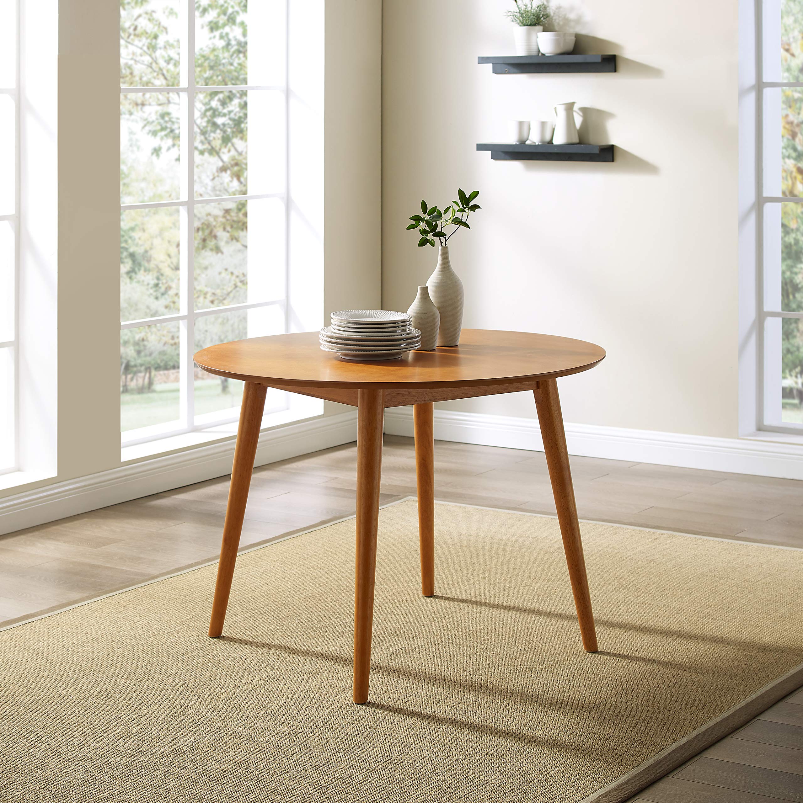 Crosley Furniture Landon Mid-Century Modern Round Wood Dining Table, Acorn