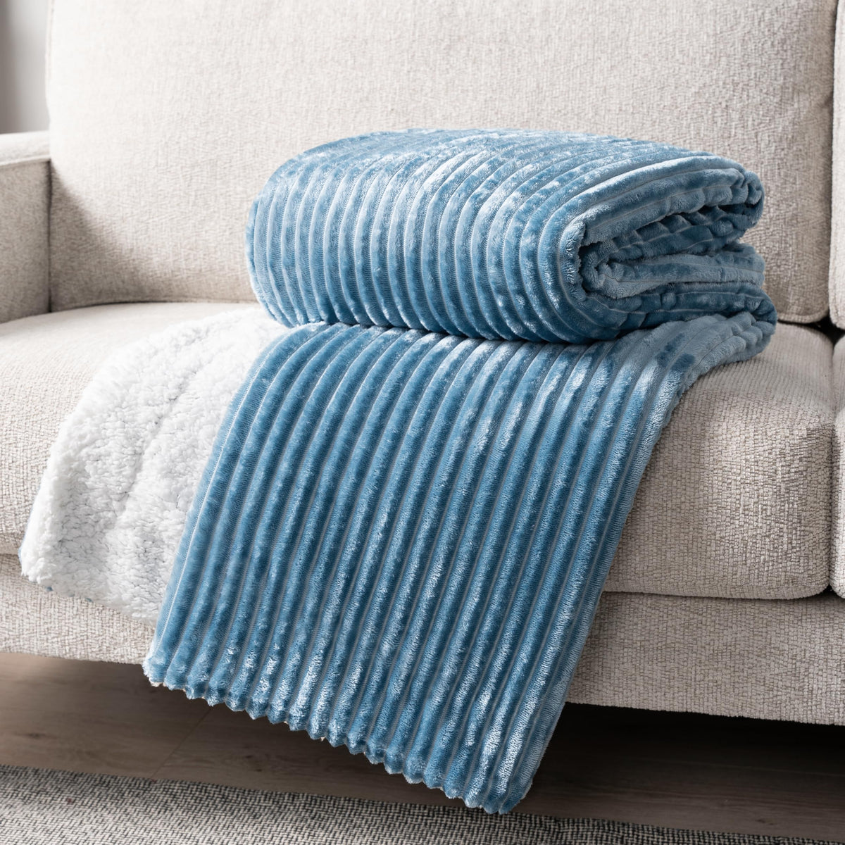Pavilia Dusty Blue Sherpa Fleece Throw Blanket For Couch Twin, Soft Plush Fuzzy Blankets, Fluffy Flannel Sherpa Blanket For Bed,