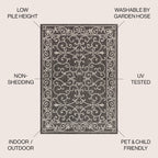 Jonathan Y Smb106G-9 Charleston Vintage Filigree Textured Weave Indoor Outdoor Area-Rug Classic Coastal Easy-Cleaning Bedroom Kitchen Backyard Patio Non Shedding, 9 X 12, Black/Gray