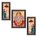 Indianara Set Of 3 Lord Ganesha Framed Art Painting (3754Gb) Without Glass 6 X 13, 10.2 X 13, 6 X 13 Inch