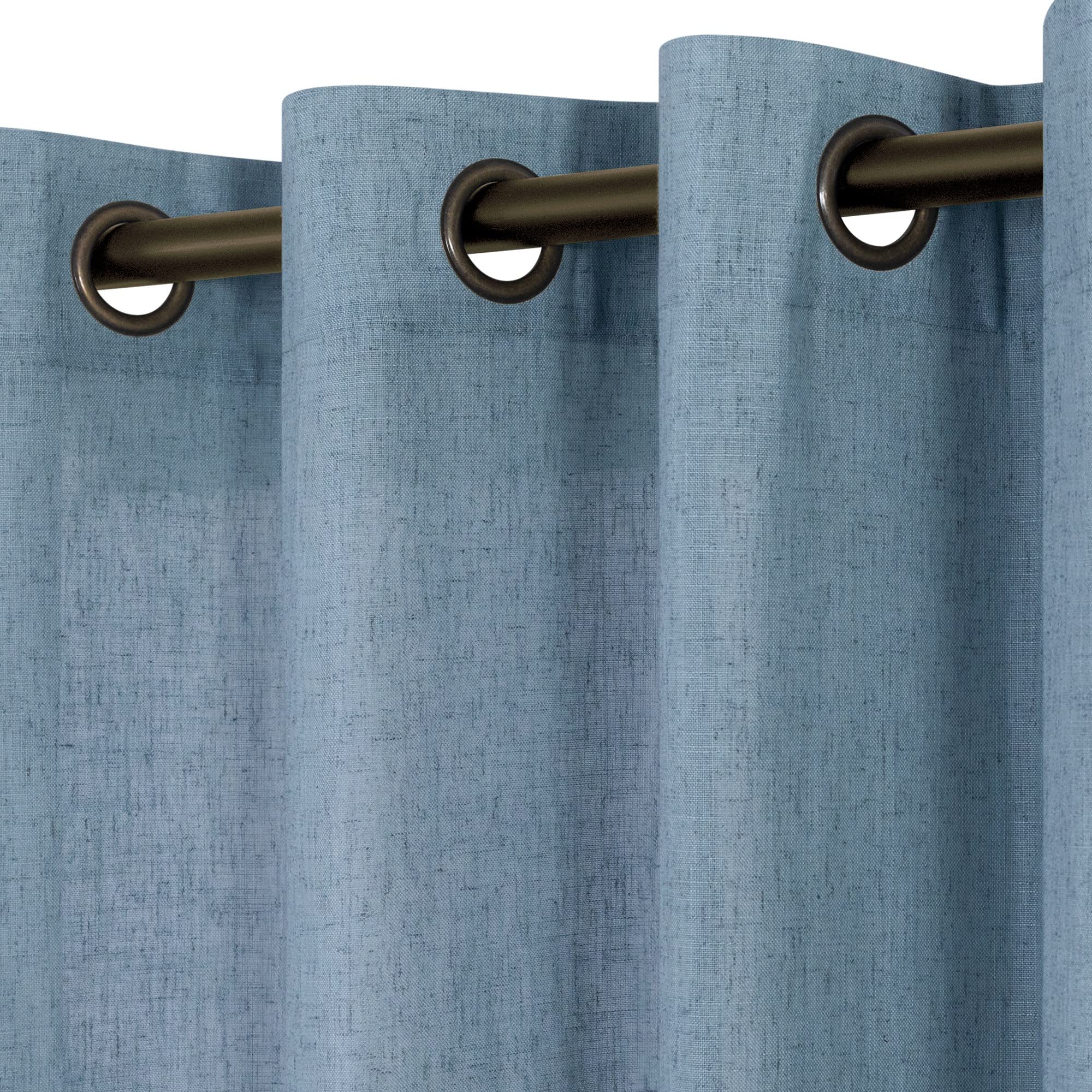 Koufall Stone Blue Bronze Grommet Linen Blend Sheer Curtains For Living Room Bedroom 52X96 Inch Length