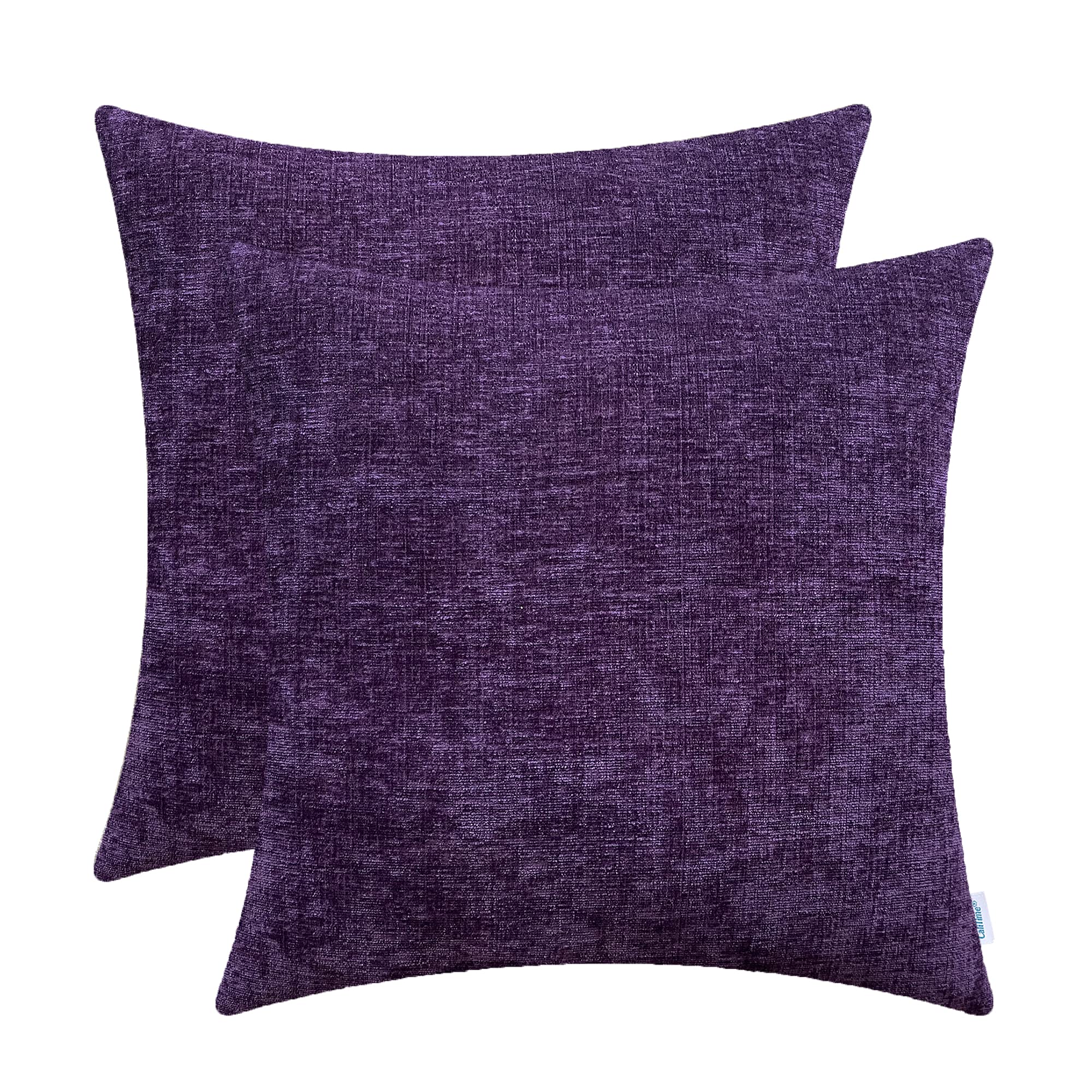 Calitime Pack Of 2 Cozy Throw Pillow Covers Cases For Couch Sofa Home Decoration Solid Dyed Soft Chenille 24 X 24 Inches Plum Pu