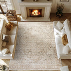 Bileehome 8X10 Washable Large Area Rugs For Living Room,Neutral Boho Modern Farmhouse Rug For Bedroom,Beige Tan