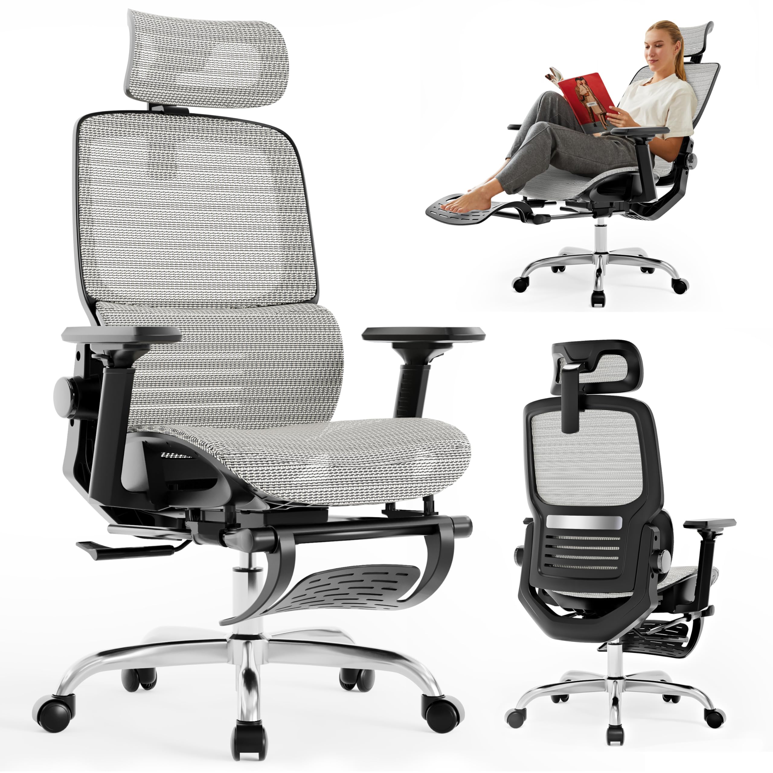 Molents Ergonomic Office Chair, High Back Desk Chairs With Retractable Footrest, Breathable Mesh, Adjustable Headrest, 3D Armres