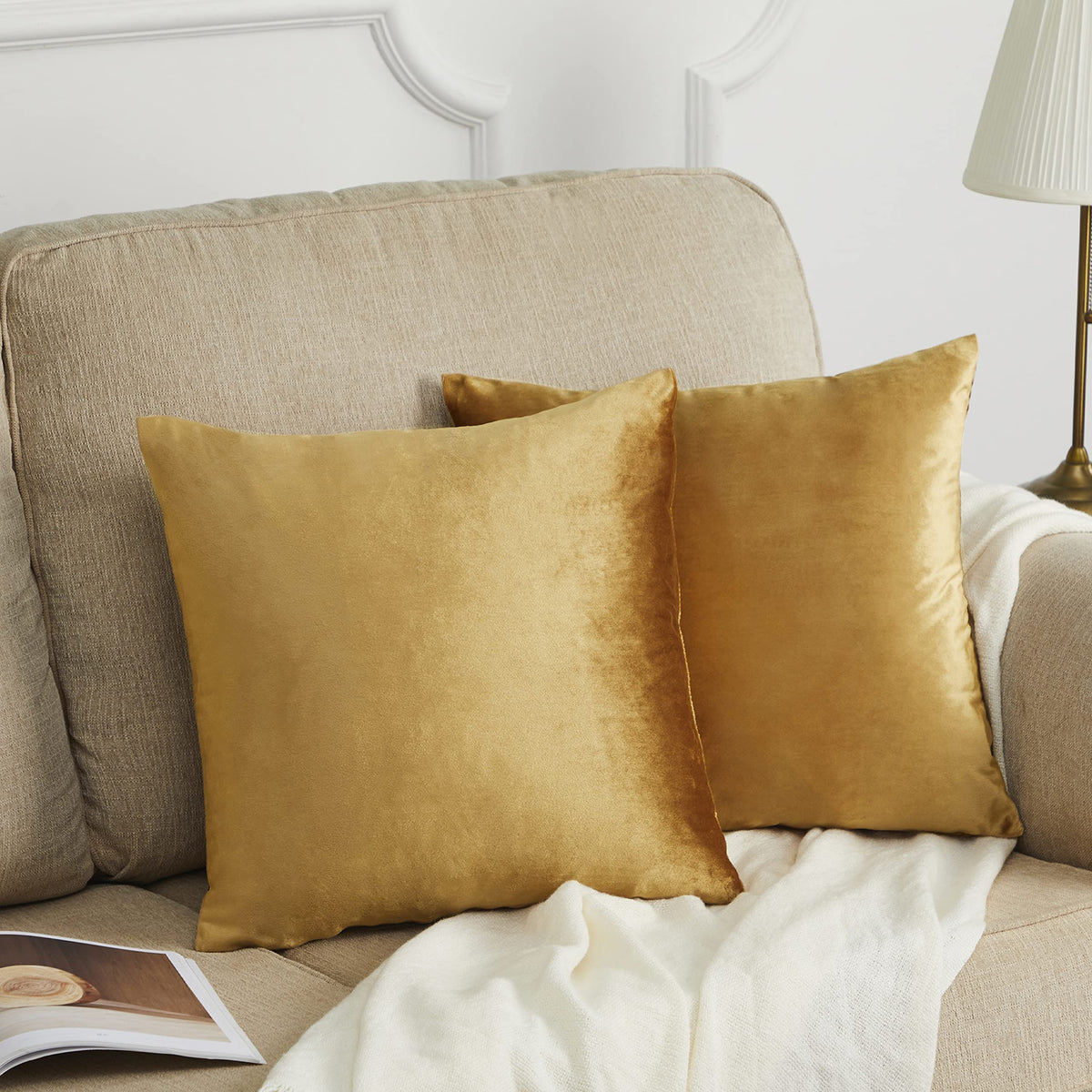Gigizaza Golden Throw Pillow Covers 22X22 Decorative Velvet Cushion Covers Pack Of 2 Pillowcase For Sofa