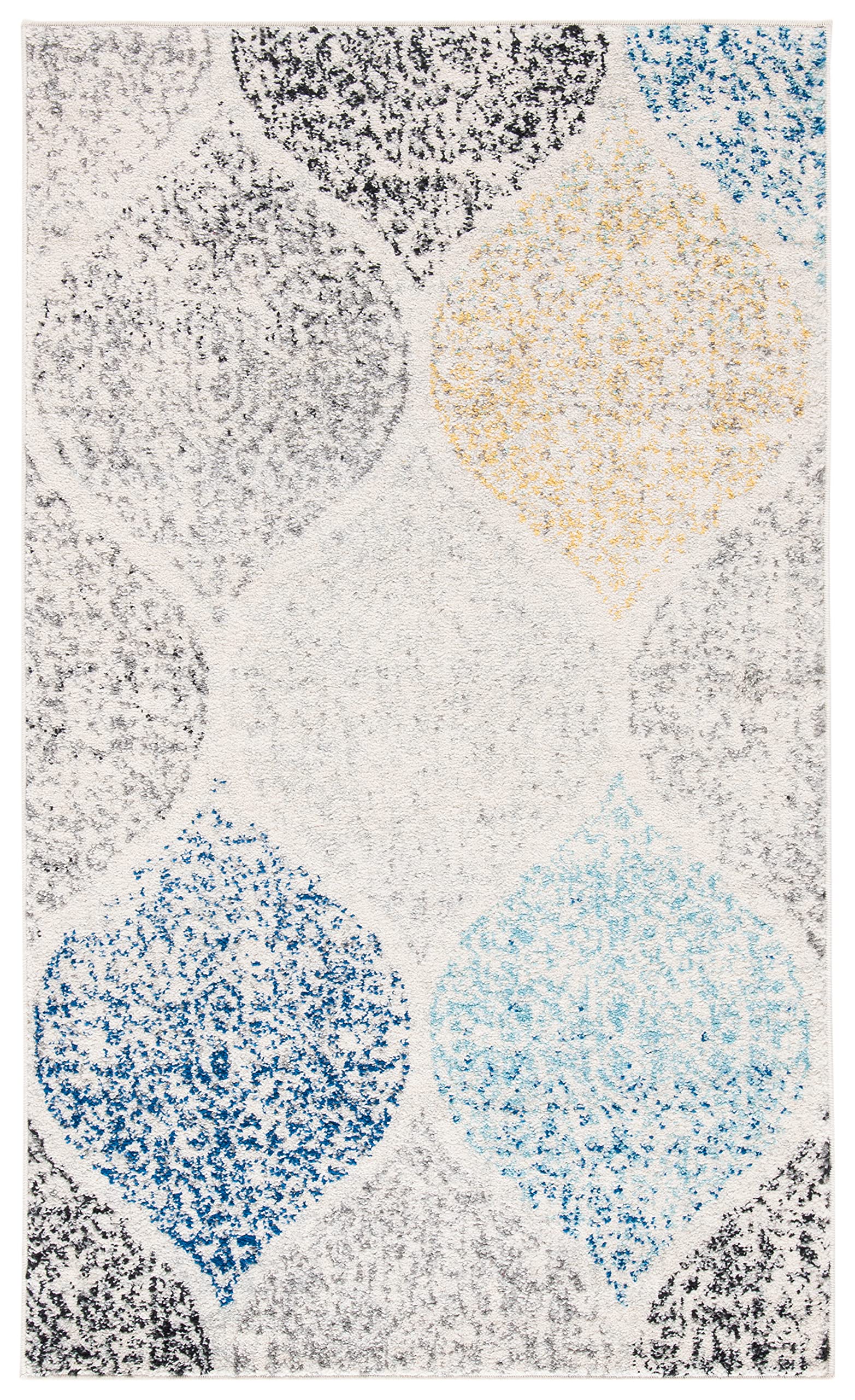 SAFAVIEH Madison Collection Accent Rug - 23 x 4, Ivory & Blue, Glam Ogee Trellis Distressed Design, Non-Shedding & Easy Care, 