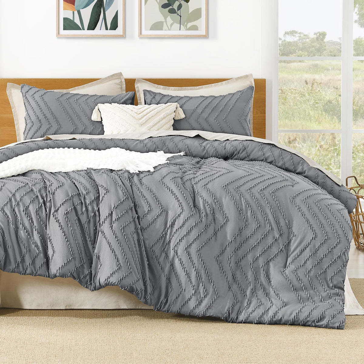 Litanika Gray King Comforter Set, 3 Pieces Lightweight Tufted Bedding Sets, Down Alternative Comforter Fluffy Bed Set Gift Choic