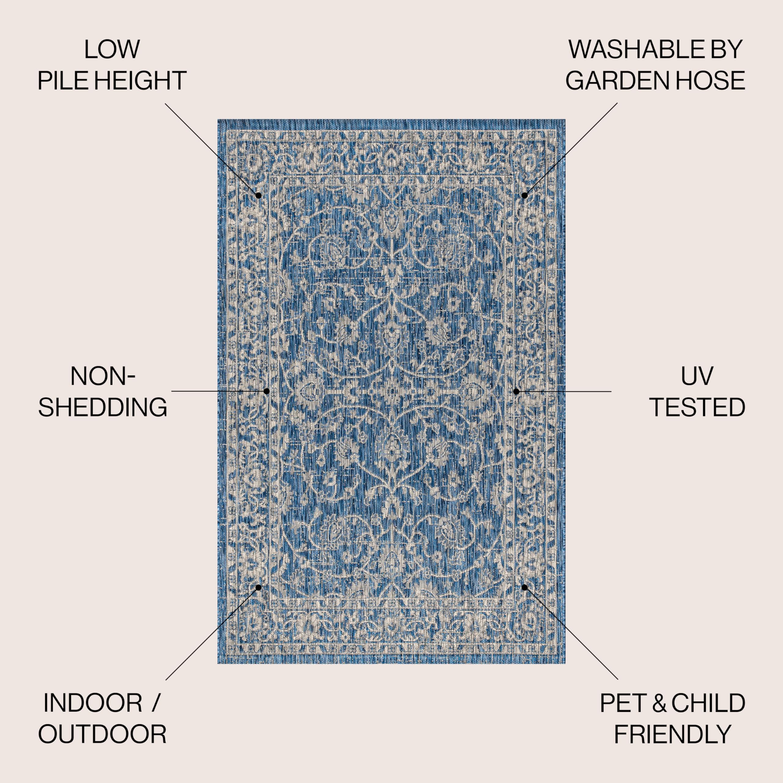 Jonathan Y Smb103A-9 Palazzo Vine And Border Textured Weave Indoor Outdoor Area Rug Coastal Bohemian Rustic Glam Easy Cleaning Bedroom Kitchen Backyard Patio Non Shedding, 9 X 12, Navy/Gray