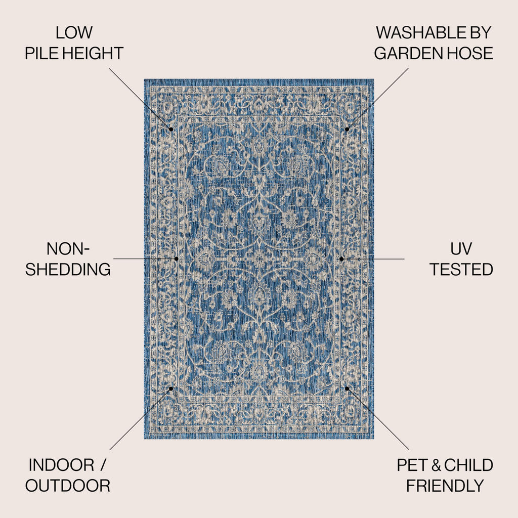 Jonathan Y Smb103A-3 Palazzo Vine And Border Textured Weave Indoor/Outdoor Navy/Gray 3 Ft. X 5 Ft. Area-Rug, Coastal,Easy-Cleaning,Hightraffic,Livingroom,Backyard, Non Shedding