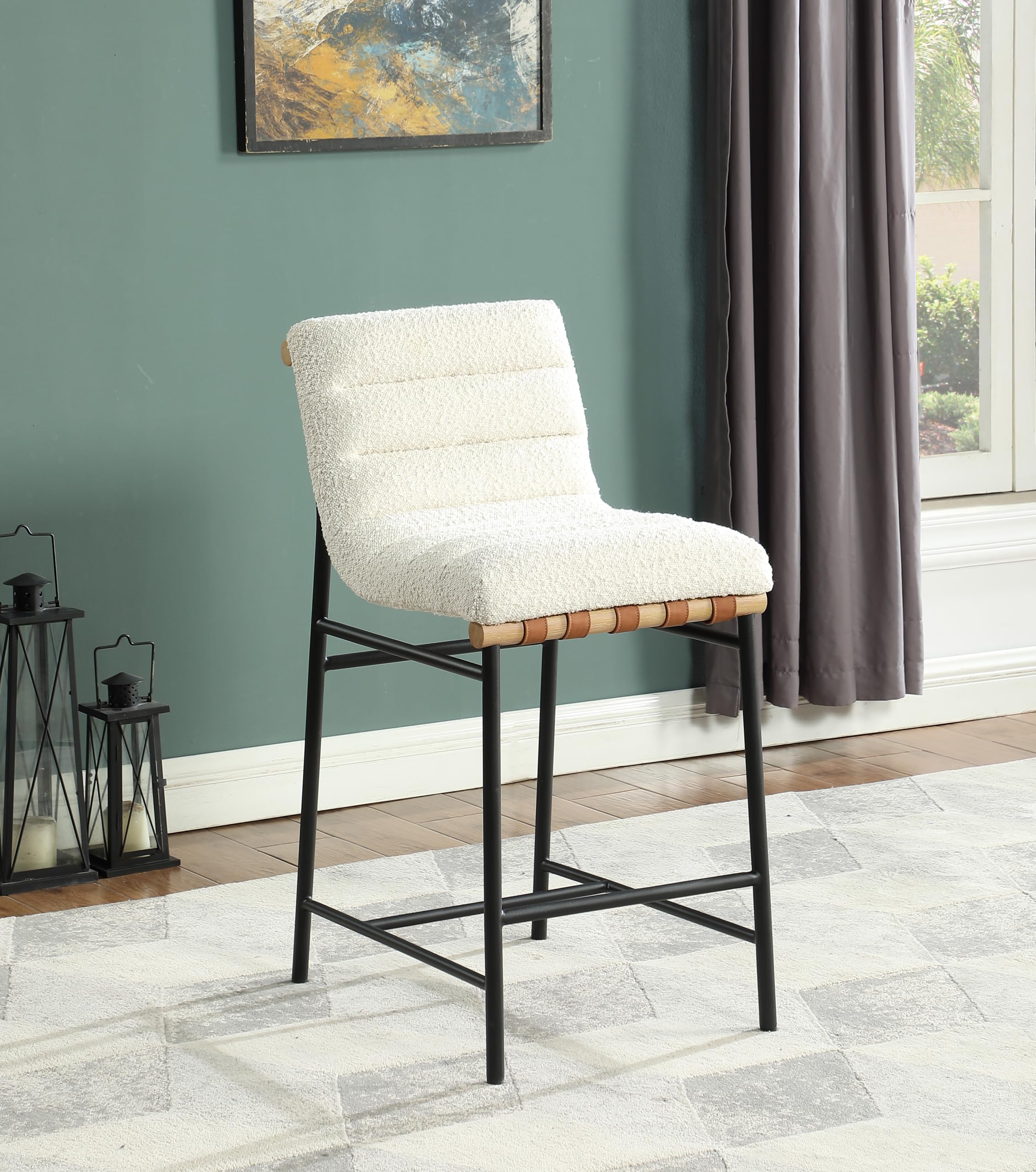 LILOLA LIVING Lahni White Boucle Fabric Counter Height Chair