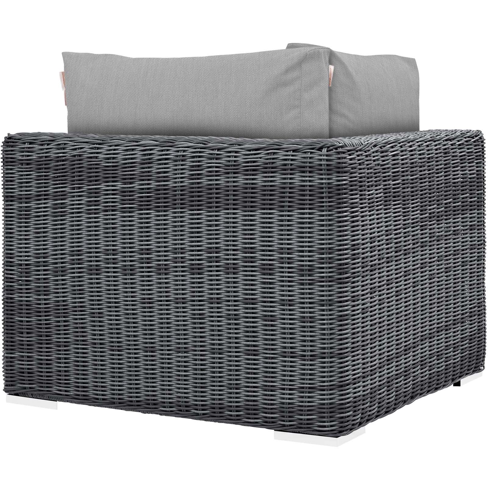 Modway Summon Wicker Rattan Outdoor Patio Sunbrella Corner Sofa in Canvas Gray