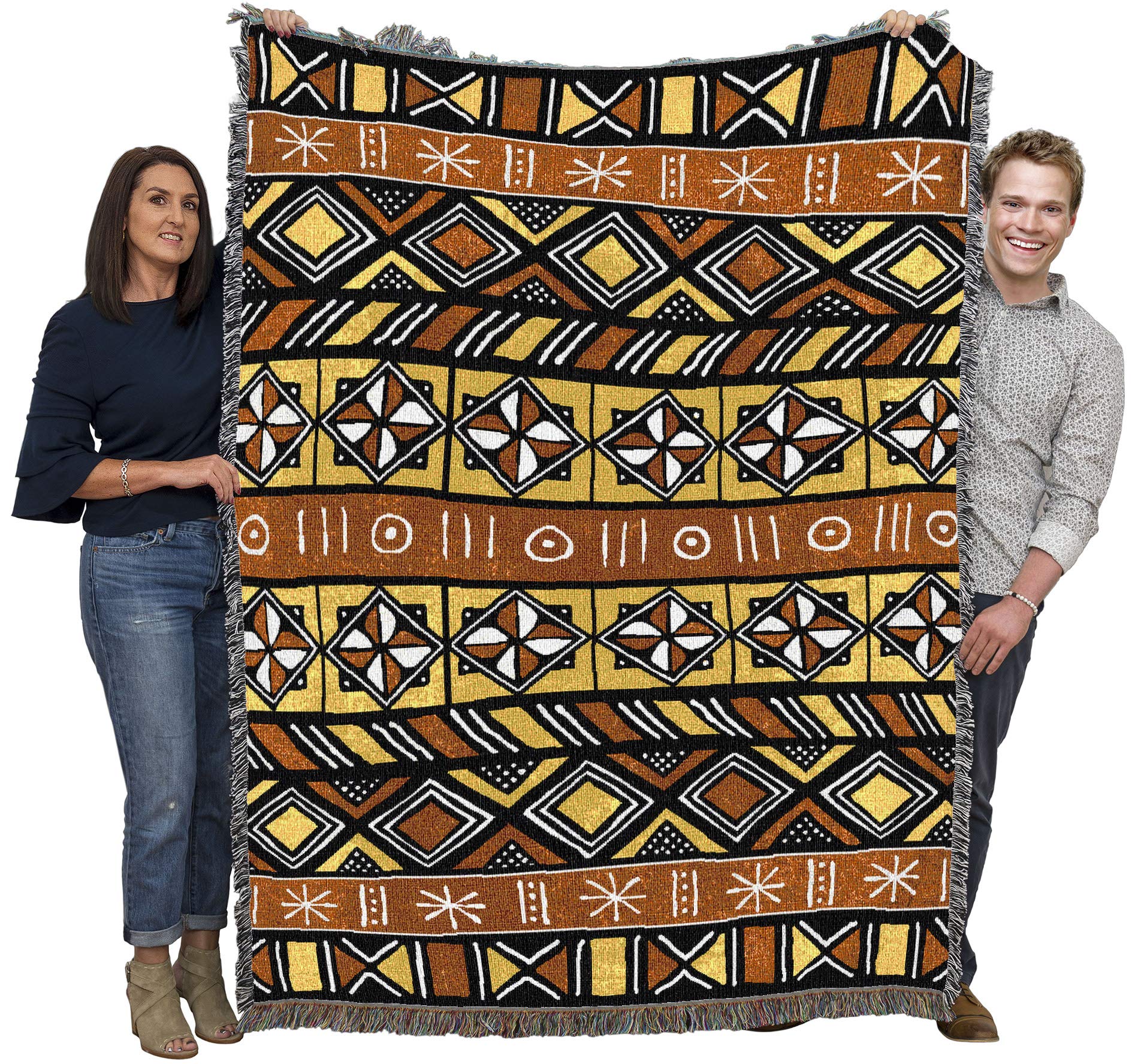 Pure Country Weavers Bogolan Mud Cloth Blanket - African Cultural Gift Tapestry Throw Woven From Cotton - Made In The Usa (72X54