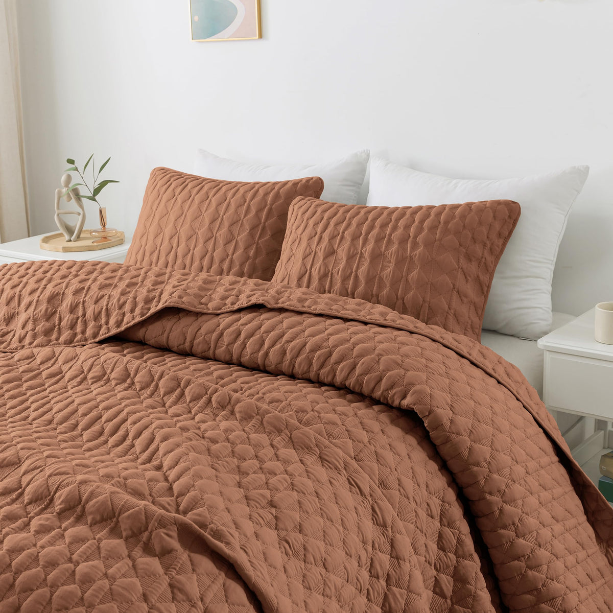 Wdcozy Burnt Orange Twin Quit Size Bedding Sets With 1 Pillow Sham, Red Lightweight Soft Bedspread Coverlet, Quilted Blanket Thi