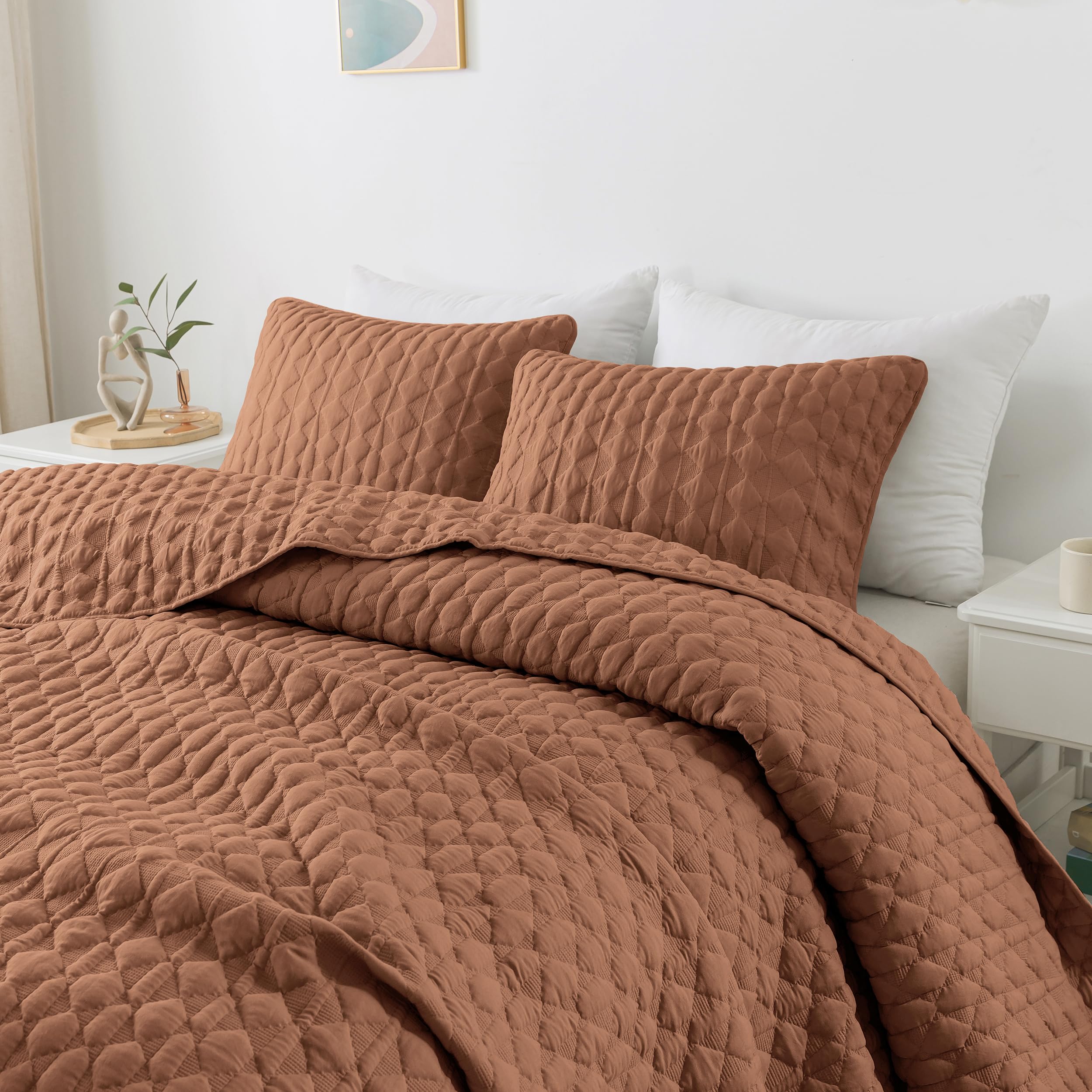 Wdcozy Burnt Orange Twin Quit Size Bedding Sets With 1 Pillow Sham, Red Lightweight Soft Bedspread Coverlet, Quilted Blanket Thi