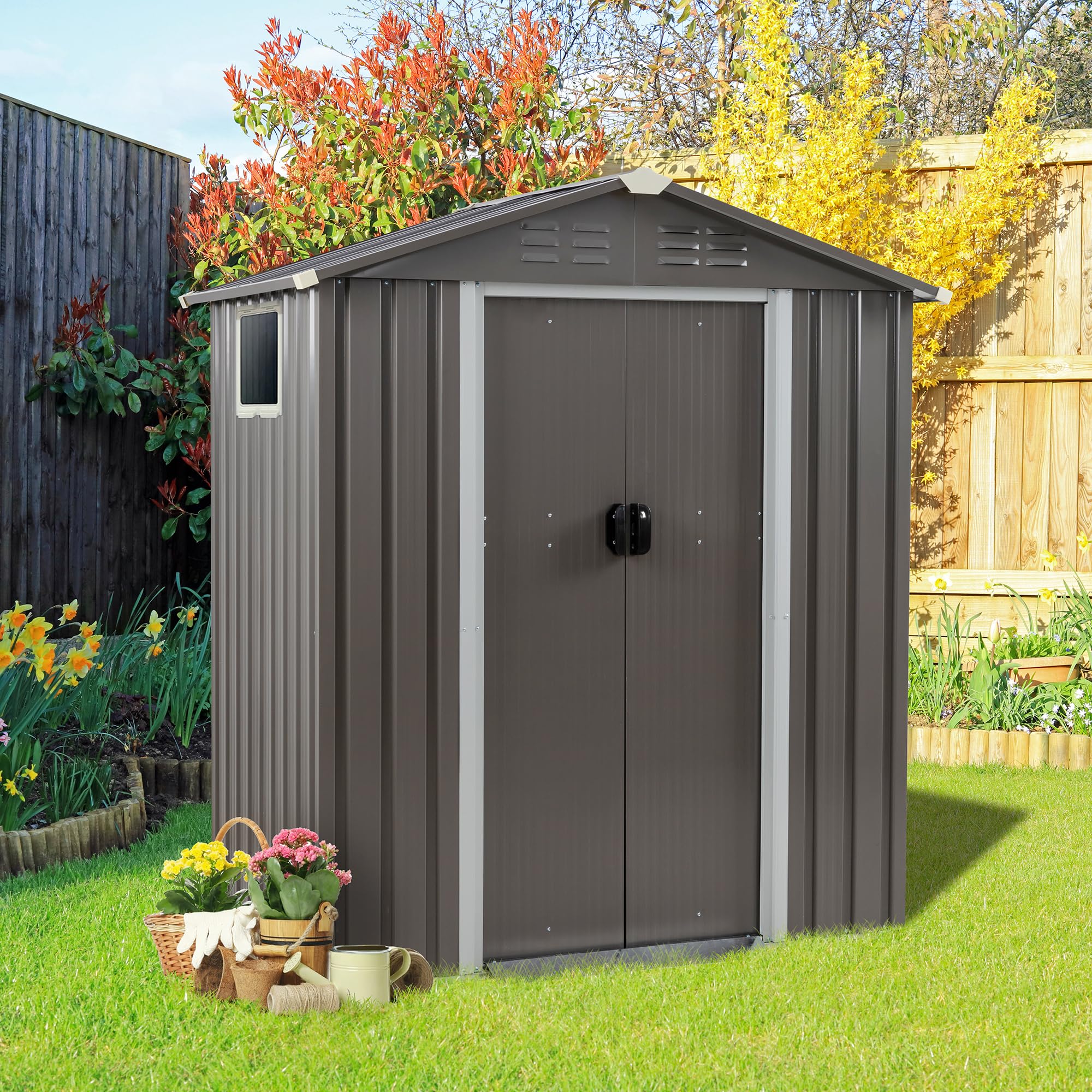 Vongrasig 5 X 3 X 6 Ft Outdoor Storage Shed, Metal Tool Shed Clearance Garden Steel Shed With Side Window And Lockable Door Wate