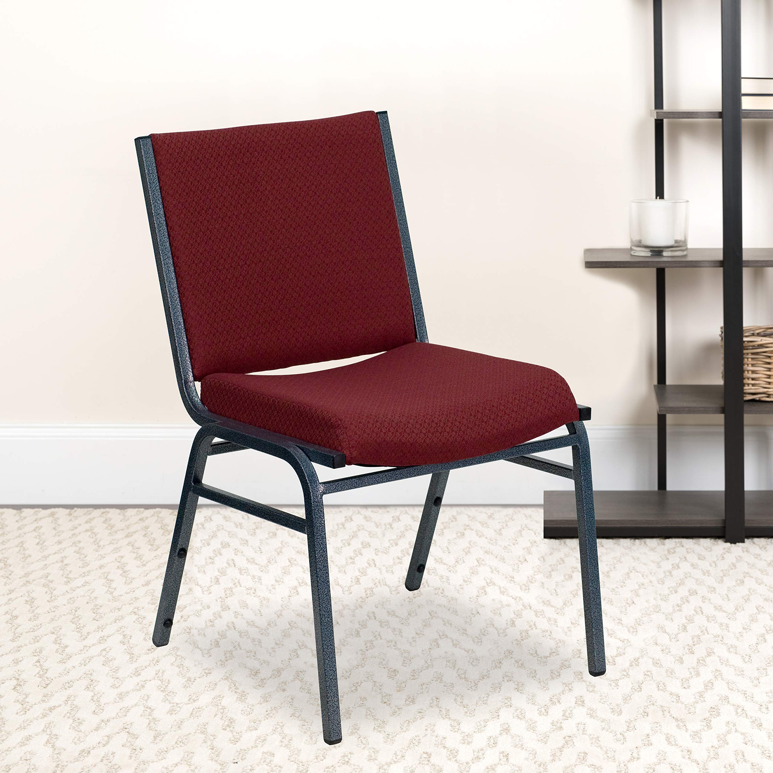 Flash Furniture HERCULES Series Heavy Duty Burgundy Patterned Fabric Stack Chair with Ganging Bracket