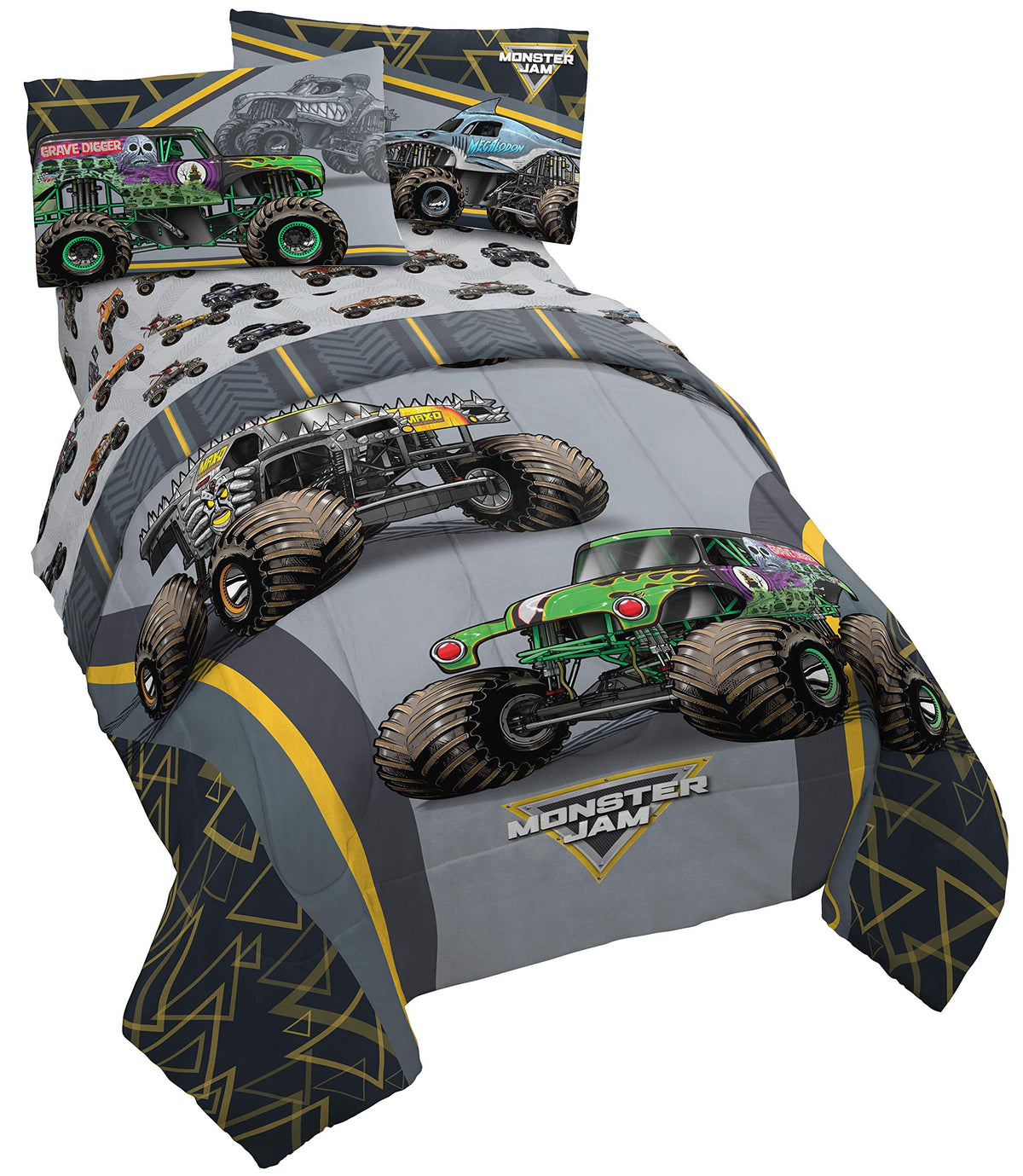 Jay Franco Monster Jam Mj Life 5 Piece Full Bed Set-Includes Reversible Comforter&Sheet Set-Bedding Features Grave Digger, Max-D