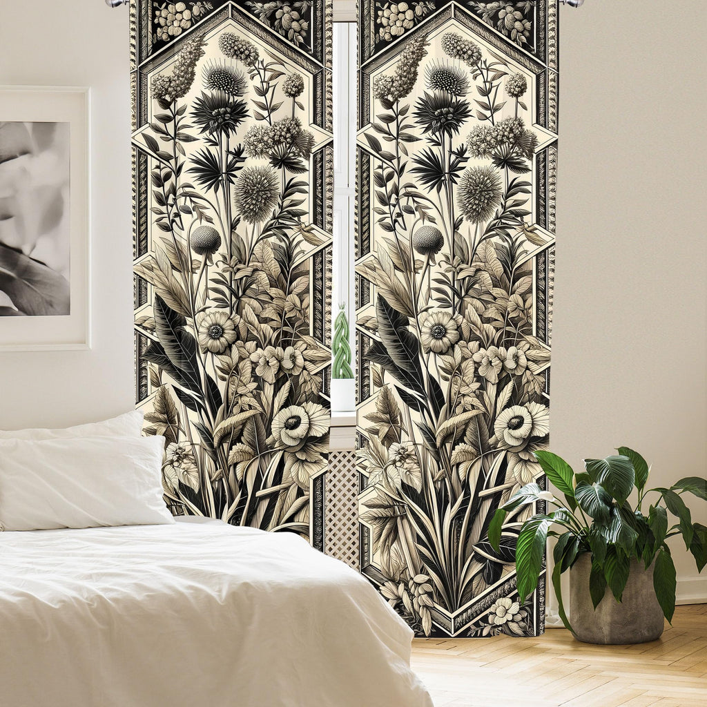 Ambesonne Botanical Art Window Curtains, Leafy Floral Huddle Composition With Nostalgia Tones Oriental Details, Lightweight Deco