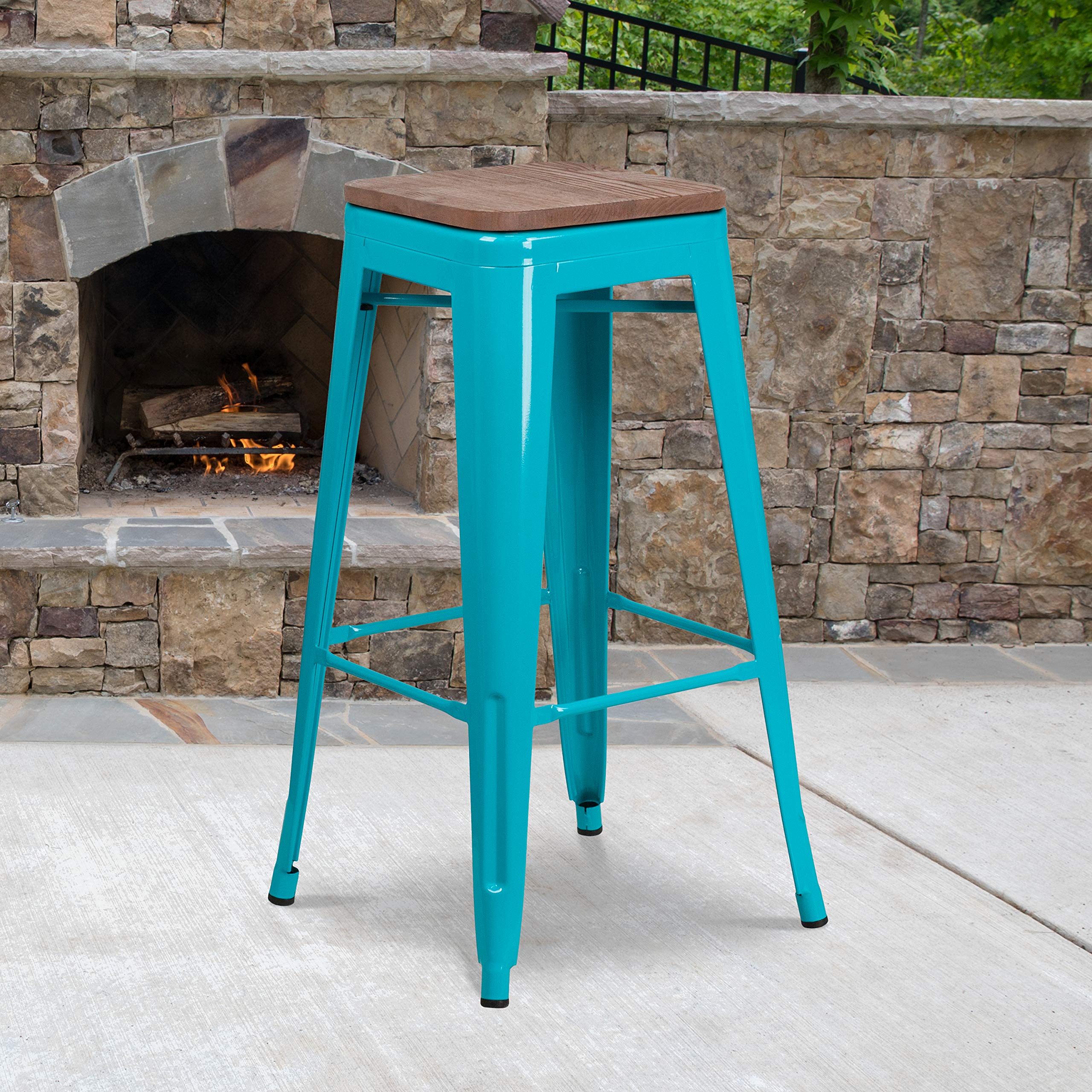 Flash Furniture 30&quot; High Backless Crystal Teal-Blue Barstool With Square Wood Seat