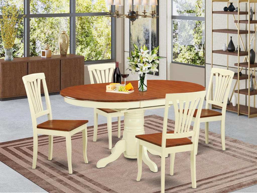 East West Furniture KEAV5-WHI-W 5 Piece Kitchen Table Set for 4 Includes an Oval Dining Room Table with Butterfly Leaf and 4 Solid Wood Seat Chairs, 42x60 Inch, Buttermilk & Cherry