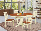 East West Furniture KEAV5-WHI-W 5 Piece Kitchen Table Set for 4 Includes an Oval Dining Room Table with Butterfly Leaf and 4 Solid Wood Seat Chairs, 42x60 Inch, Buttermilk & Cherry