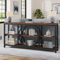 Tribesigns Extra Long Console Table, 70.9 Inch Narrow Sofa Tables With 3 Tier Wood Storage Shelves Industrial Metal Frame For Entryway Hallway Living Room Behind Couch, Rustic Brown Black