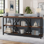 Tribesigns Extra Long Console Table, 70.9 Inch Narrow Sofa Tables With 3 Tier Wood Storage Shelves Industrial Metal Frame For Entryway Hallway Living Room Behind Couch, Rustic Brown Black
