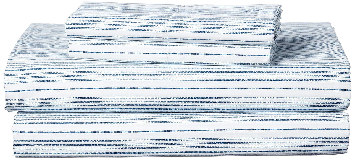 Nautica - Queen Sheet Set, Cotton Percale Bedding Set, Crisp & Cool, Lightweight & Breathable (Beaux Stripe Navy,4Pcs, Queen)