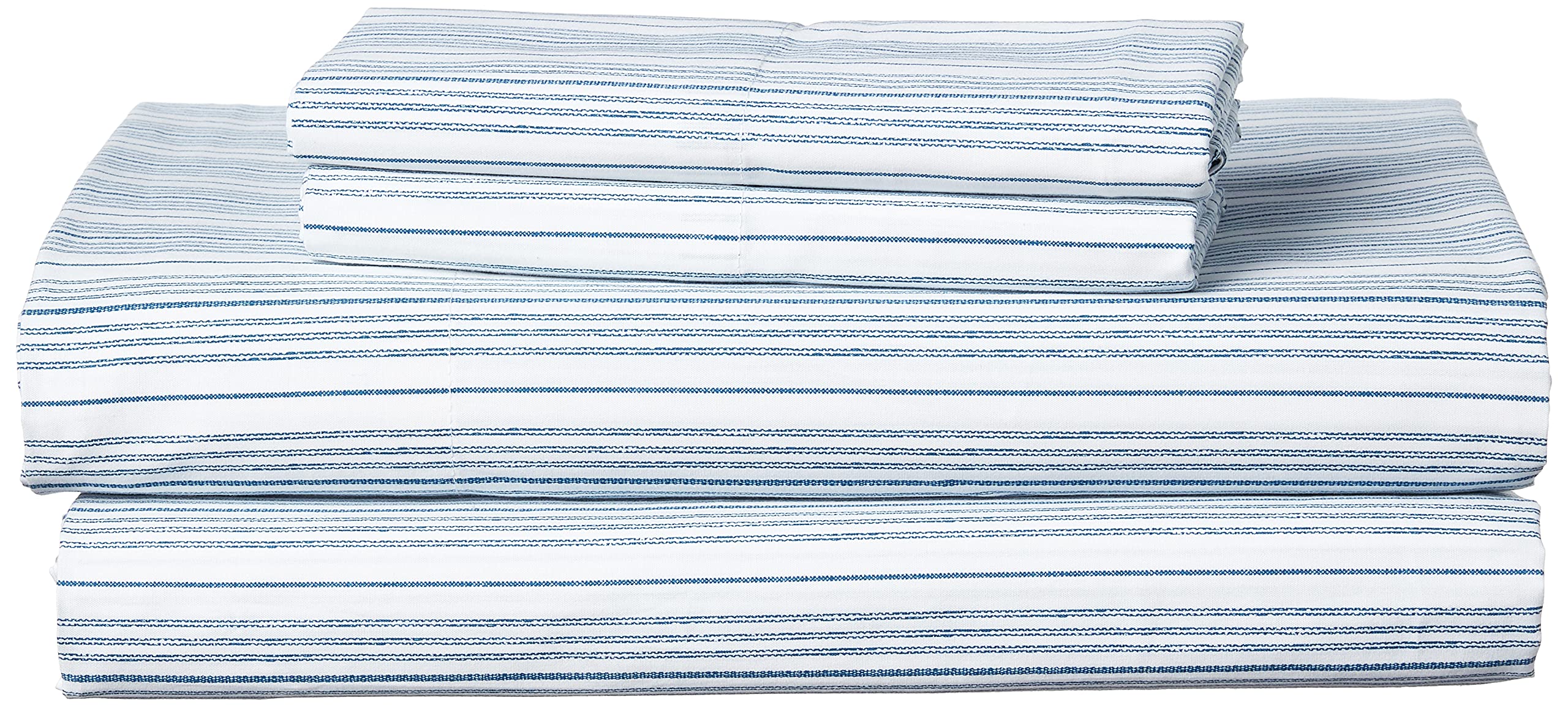 Nautica - Queen Sheet Set, Cotton Percale Bedding Set, Crisp & Cool, Lightweight & Breathable (Beaux Stripe Navy,4Pcs, Queen)