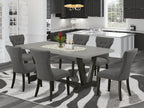 East West Furniture V-Style 7 Piece Dinette Set Consist Of A Rectangle Room Table With V-Legs And 6 Dark Gotham Linen Fabric Parsons Dining Chairs, 40X72 Inch, V697Ga650-7
