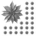 BANBERRY DESIGNS Poinsettia Flower Holiday Ornaments -Set of 24 Silver Glittered Poinsettia Clip-On - Each is 4 D - Christmas De