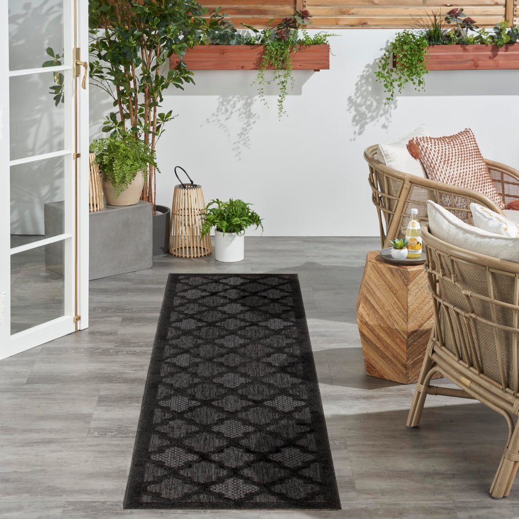 Nourison Easy Care Indoor/Outdoor Charcoal Black 2' X 6' Area Rug, Easy Cleaning, Non Shedding, Bed Room, Living Room, Dining Room, Backyard, Deck, Patio (2X6)