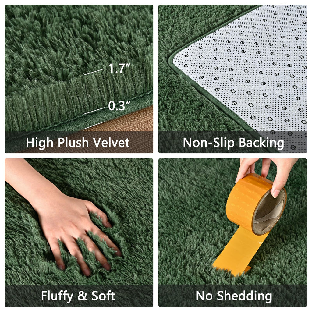Falark Super Soft Area Rugs For Bedroom Living Room, 5X7 Ft Dark Green Fluffy Rug Carpets For Girls Kids Room, Shaggy Fuzzy Indo