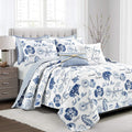 Lush Decor Harbor Life Reversible Quilt Set, 7 Piece Set, King, Indigo - Striped Nautical Quilt - Sea Life Print - Coastal Beddi