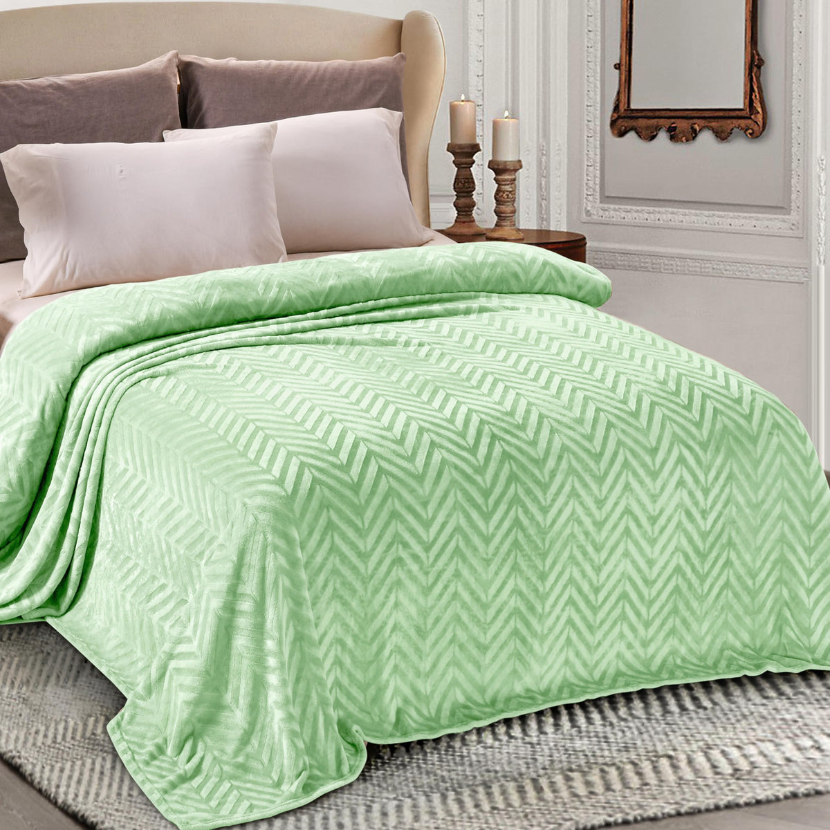 Whale Flotilla Flannel Fleece King Size Blanket For Bed, Soft Fluffy Velvet Bedspread Coverlet With Decorative Chevron Pattern F