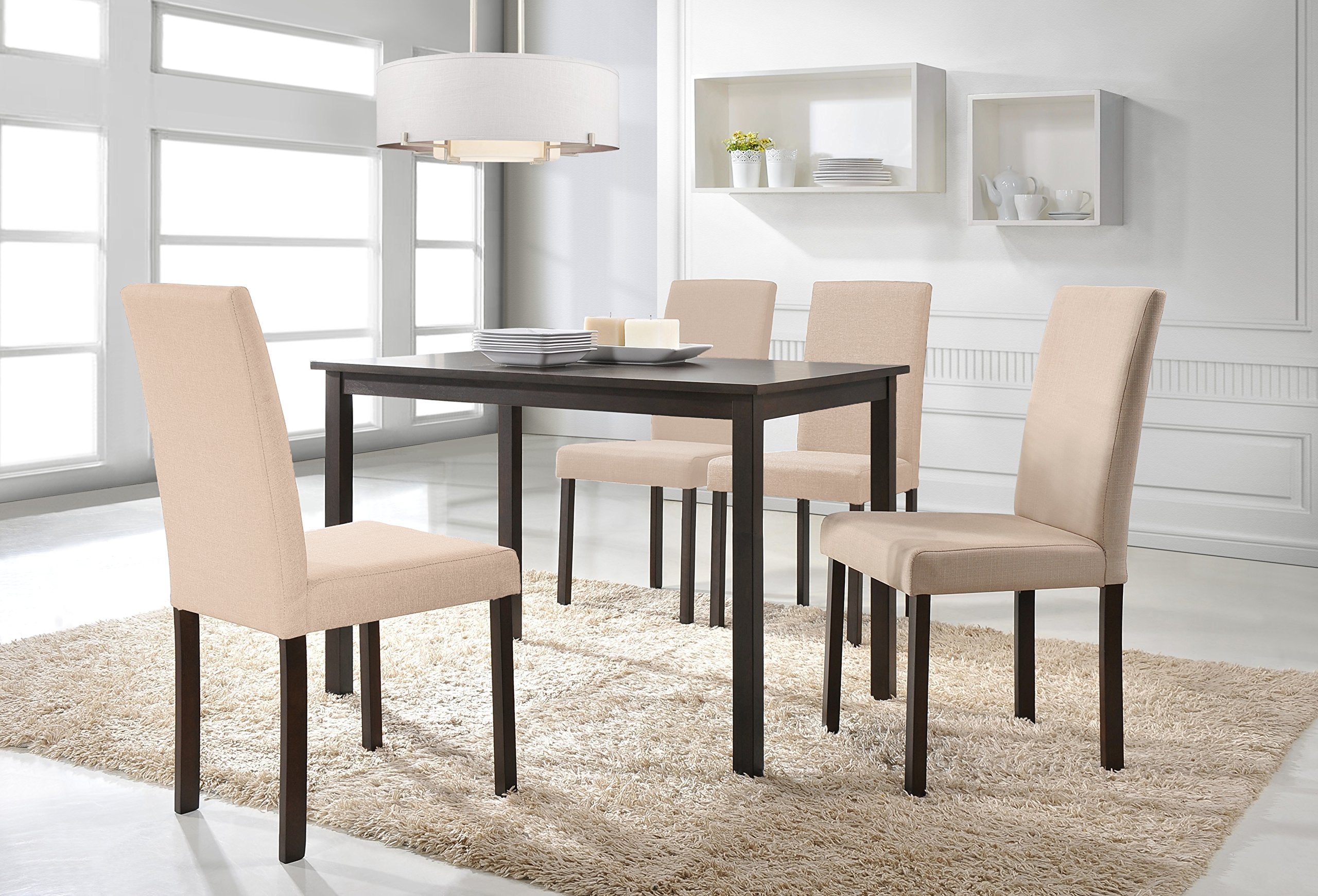 Baxton Studio Andrew Contemporary Espresso Wood Beige Fabric 5-Piece Dining Set