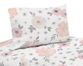 Blush Pink, Grey and White Twin Sheet Set for Watercolor Floral Collection by Sweet JoJo Designs  3 Piece Set