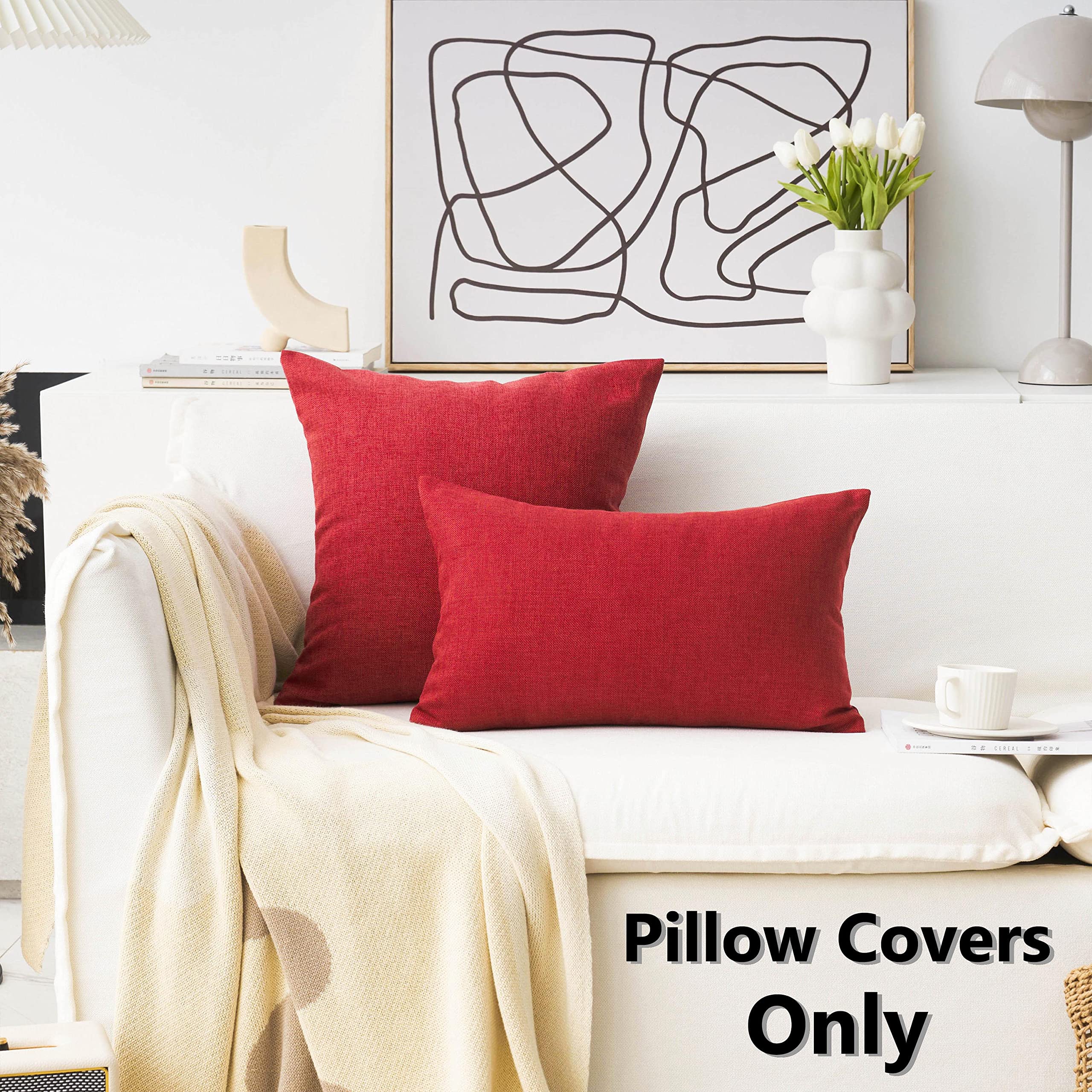 Home Brilliant Lumbar Pillow Cover Linen Rectangular Throw Pillow Covers Dark Red Cushion Covers For Pets, 12 X 20(30X50Cm), 2 P