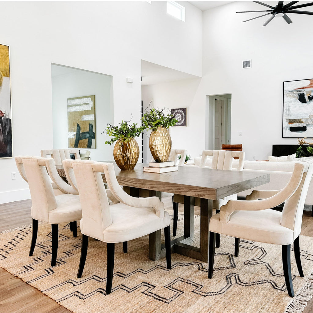 New Pacific Direct Viola Velvet Fabric Klismos Dining Chairs, Dulce Sand