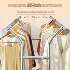 Raybee 74" Double Rod Clothes Rack with Wheels, Heavy Duty 630LBS Capacity, Chrome Finish, Model 25DM-TY-1211