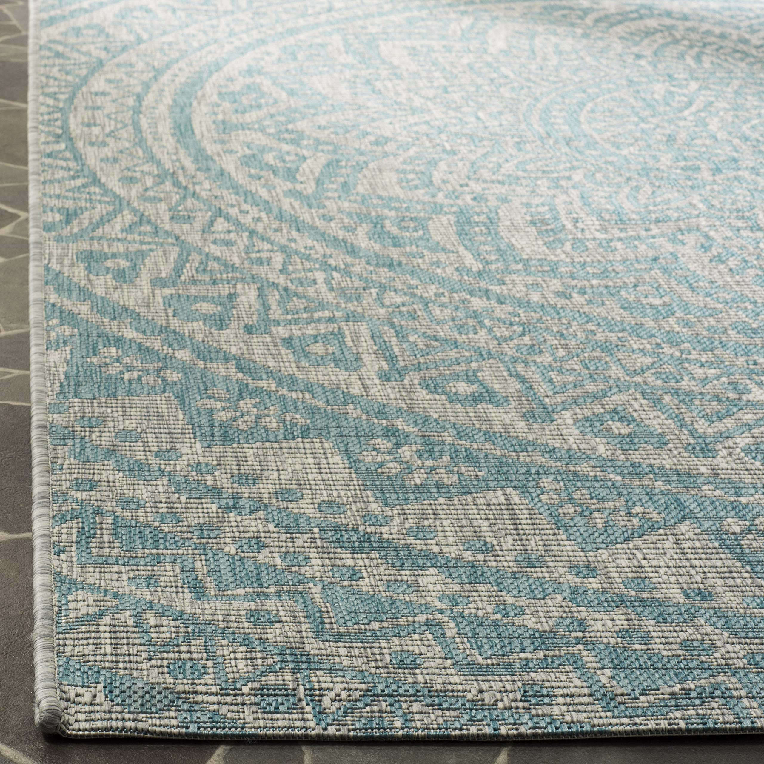 Safavieh Courtyard Collection 5'3' X 7'7' Light Grey / Aqua Cy8734 Indoor/ Outdoor Waterproof Easy Cleaning Patio Backyard Mudroom Area Rug
