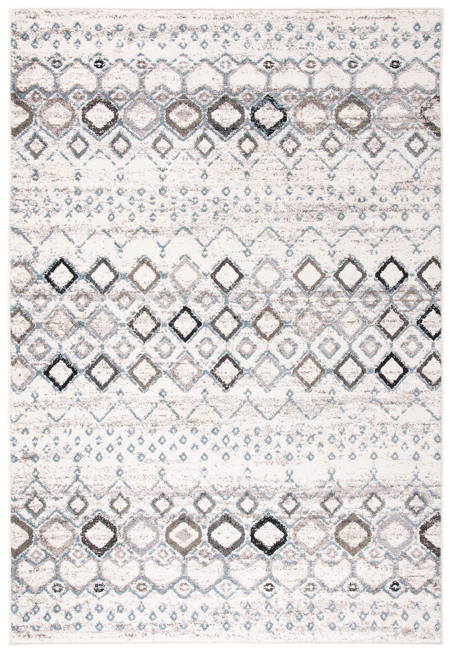 Safavieh Amsterdam Collection Accent Rug - 4' X 6', Ivory & Grey, Moroccan Boho Design, Non-Shedding & Easy Care, Ideal For High