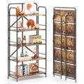 4NM No Assembly Folding Bookshelf, 5 Tier Collapsible Book Shelves Open Industrial Foldable Storage Bookcase Shelf for Bedroom, 