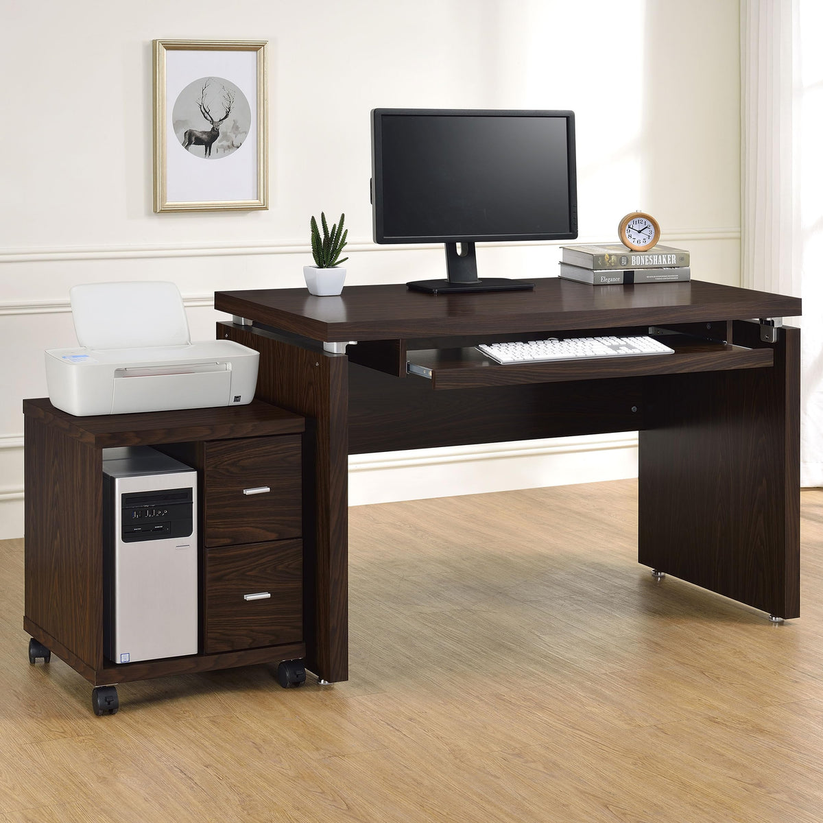 Coaster Home Furnishings Russell 2-Piece Computer Desk With Mobile Cpu Stand Medium Oak