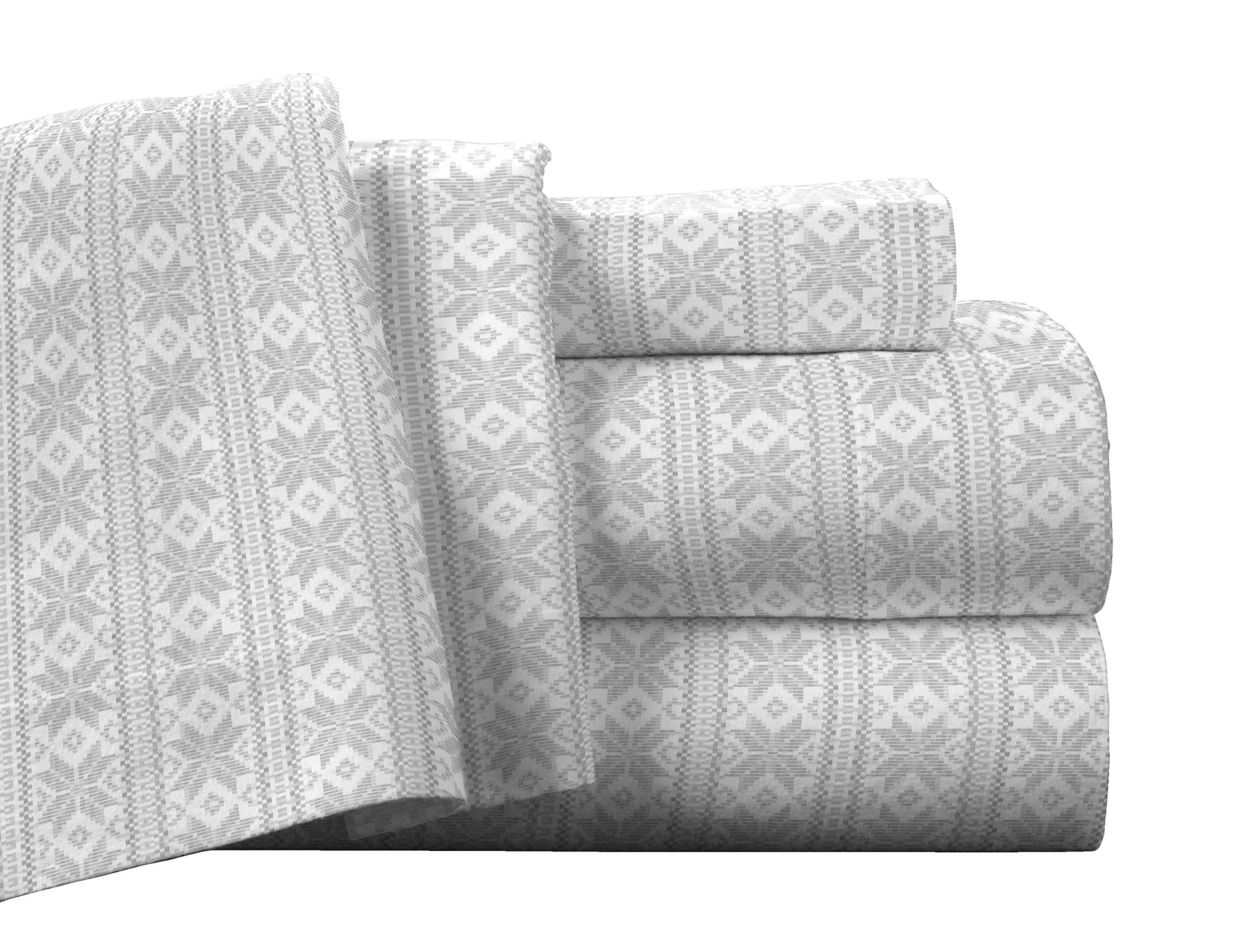 Pointehaven Flannel Deep Pocket Set With Oversized Flat Sheet, Twin, Fair Isle