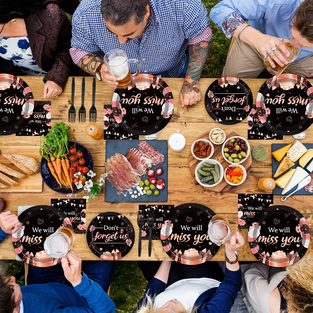 96Pcs We Will Miss You Party Paper Plate And Napkin Farewell Party Decoration Going Away Party Disposable Tableware Set Black An