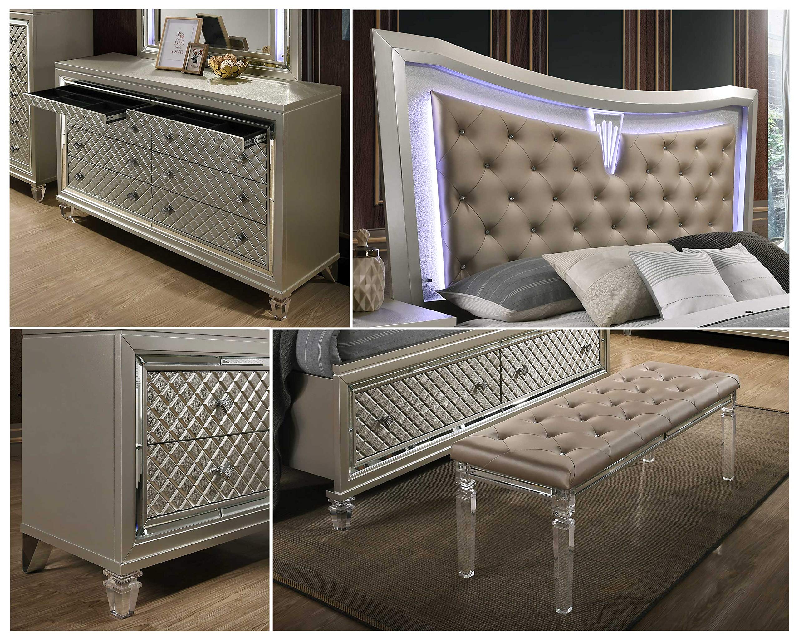 Best Quality Furniture Venetian 4Pc Queen Bed, Vanity Set And Nightstand - Thumbnail 2