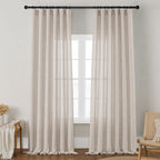 Beige Linen Curtains 107 Inches Long For Living Room 2 Panels Set Light Filtering Semi Sheer 107 Inch Window Curtains Luxury Rod