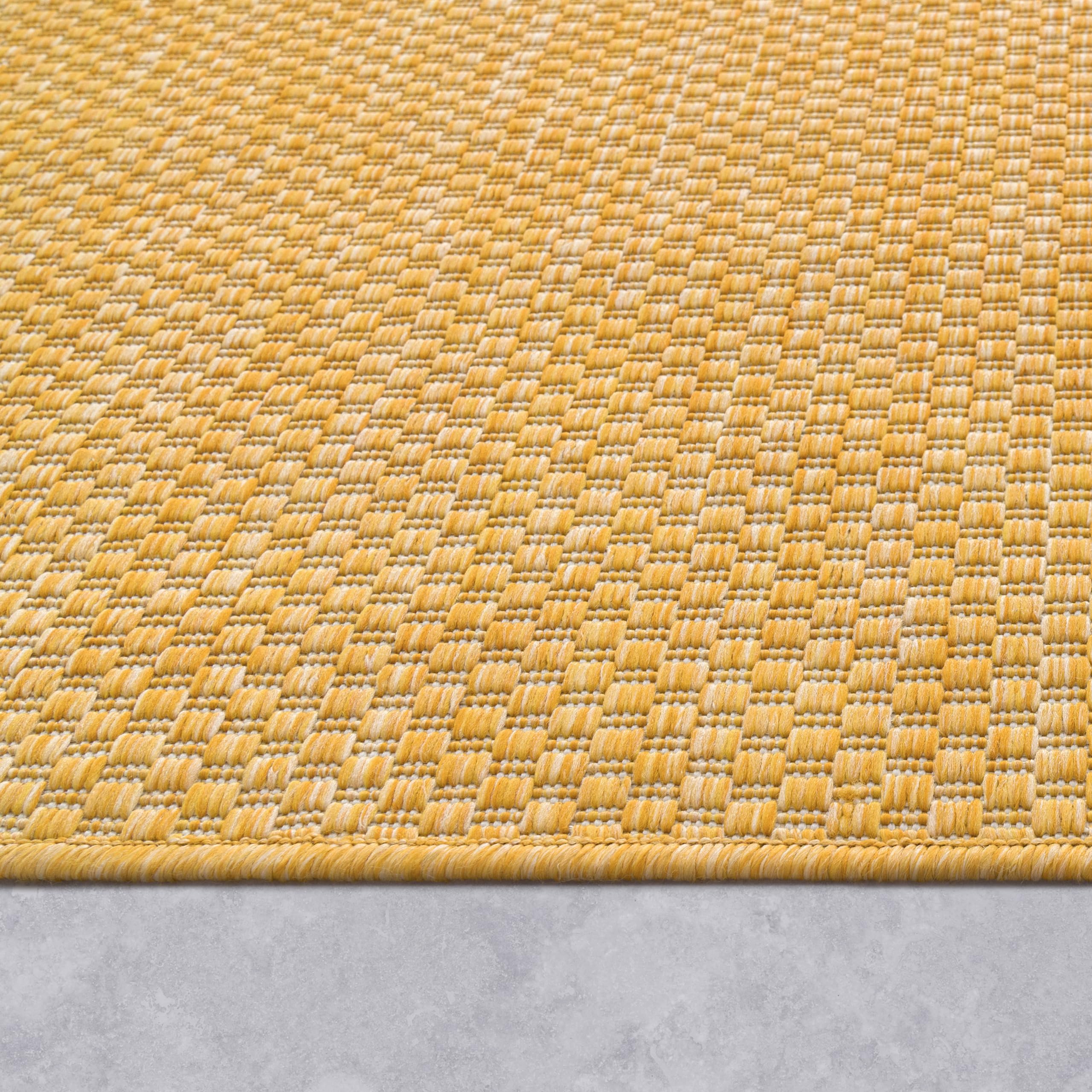 Solid Outdoor Rug For Patio Or Balcony Waterproof In Mottled Yellow, Size: 5'3' X 7'3'